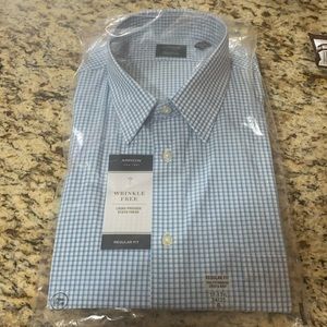 NWT button down shirt with blue and white stripes xl 17-17.5 34/35